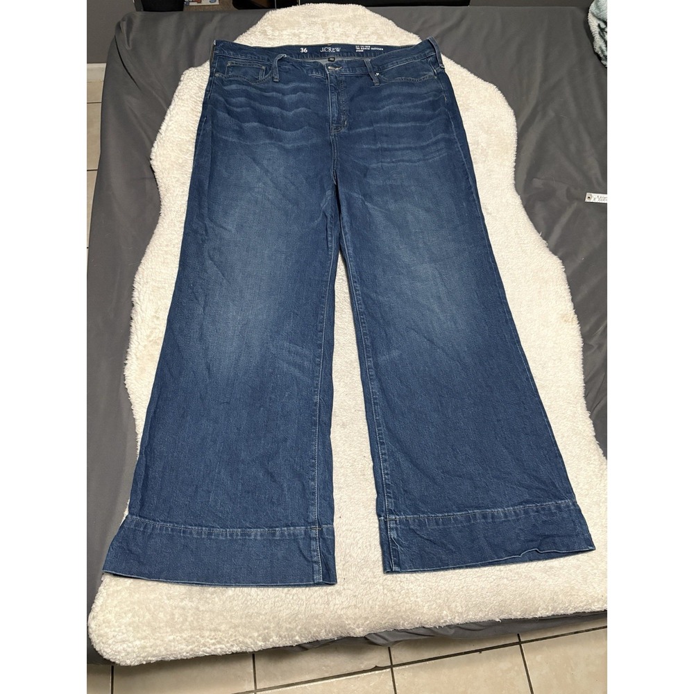 J Crew '96 Denim Trouser Women 36 Blue Wide Leg High Rise Stretch Jeans